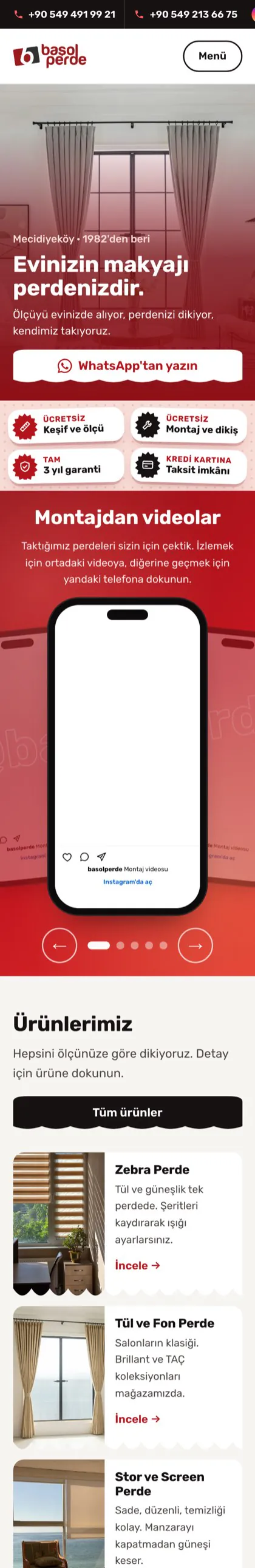 The Başol Perde website on a phone