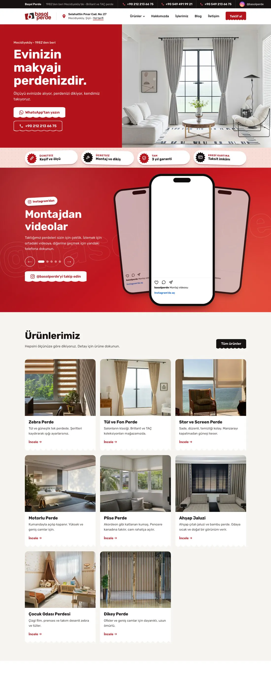 The Başol Perde website scrolling by