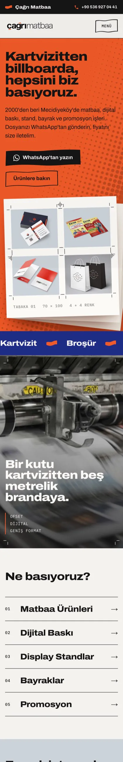 The Çağrı Matbaa website scrolling by on a phone