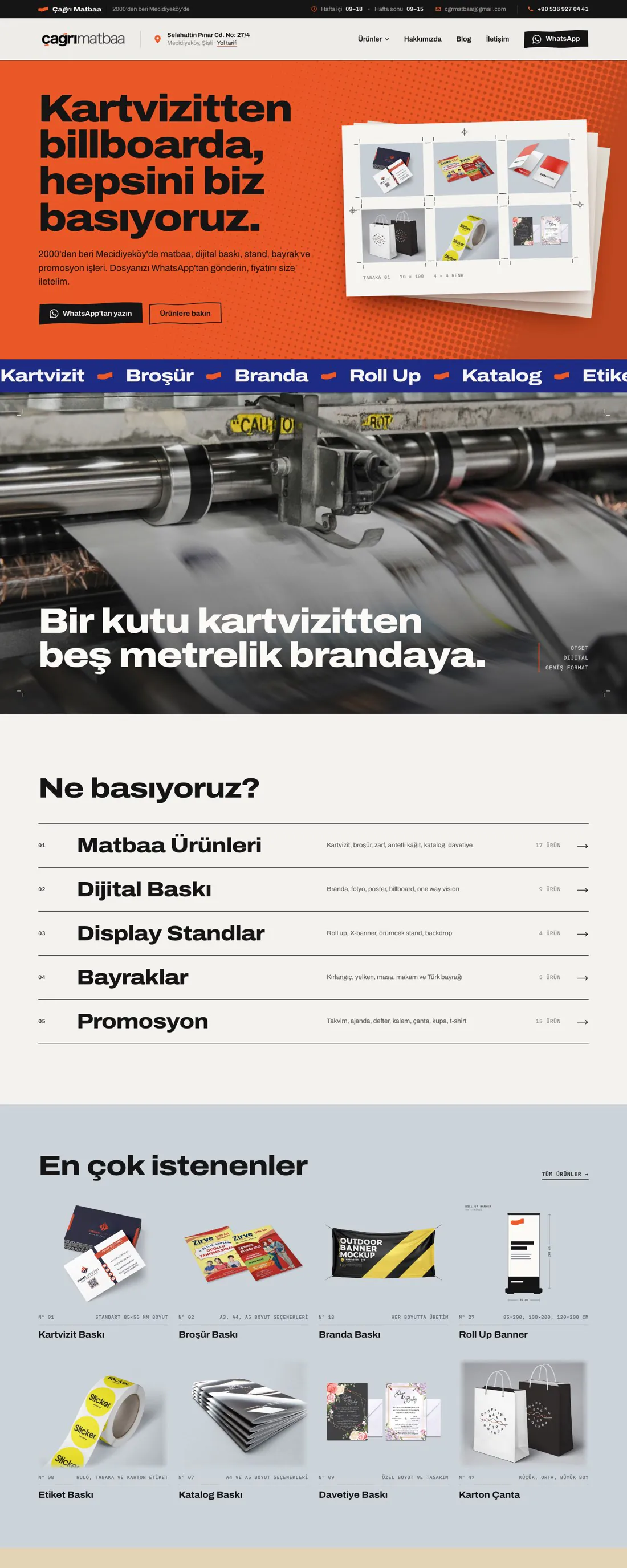 The Çağrı Matbaa website scrolling by on a computer screen