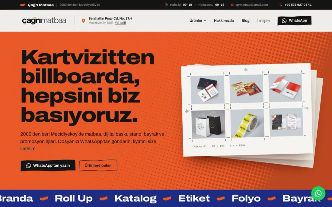 Çağrı Matbaa website on a desktop screen