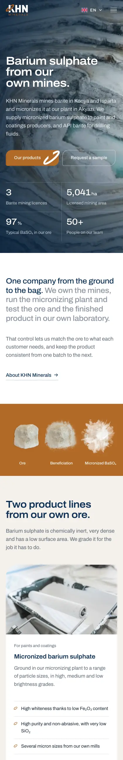 The KHN Minerals website scrolling by on a phone