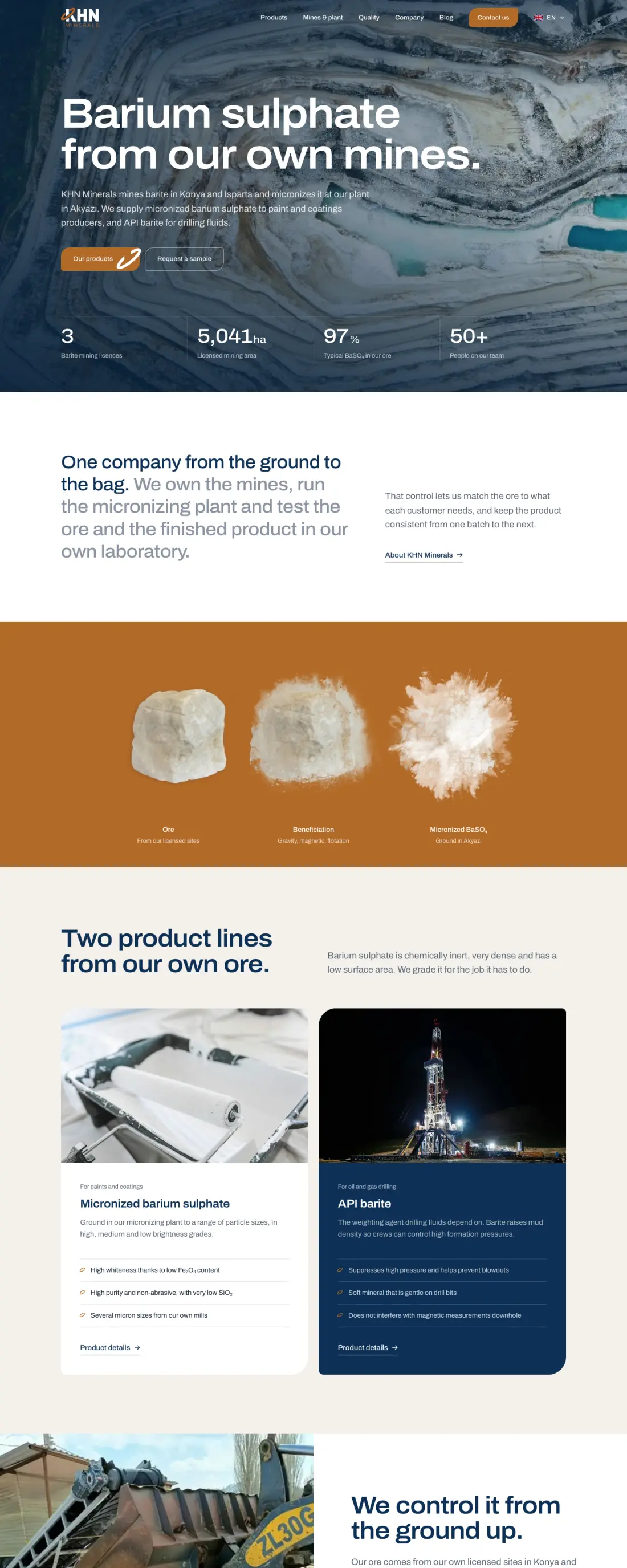 The KHN Minerals website scrolling by on a computer screen