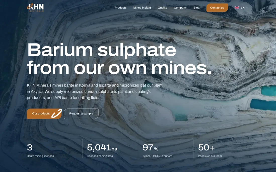 KHN Minerals website on a desktop screen